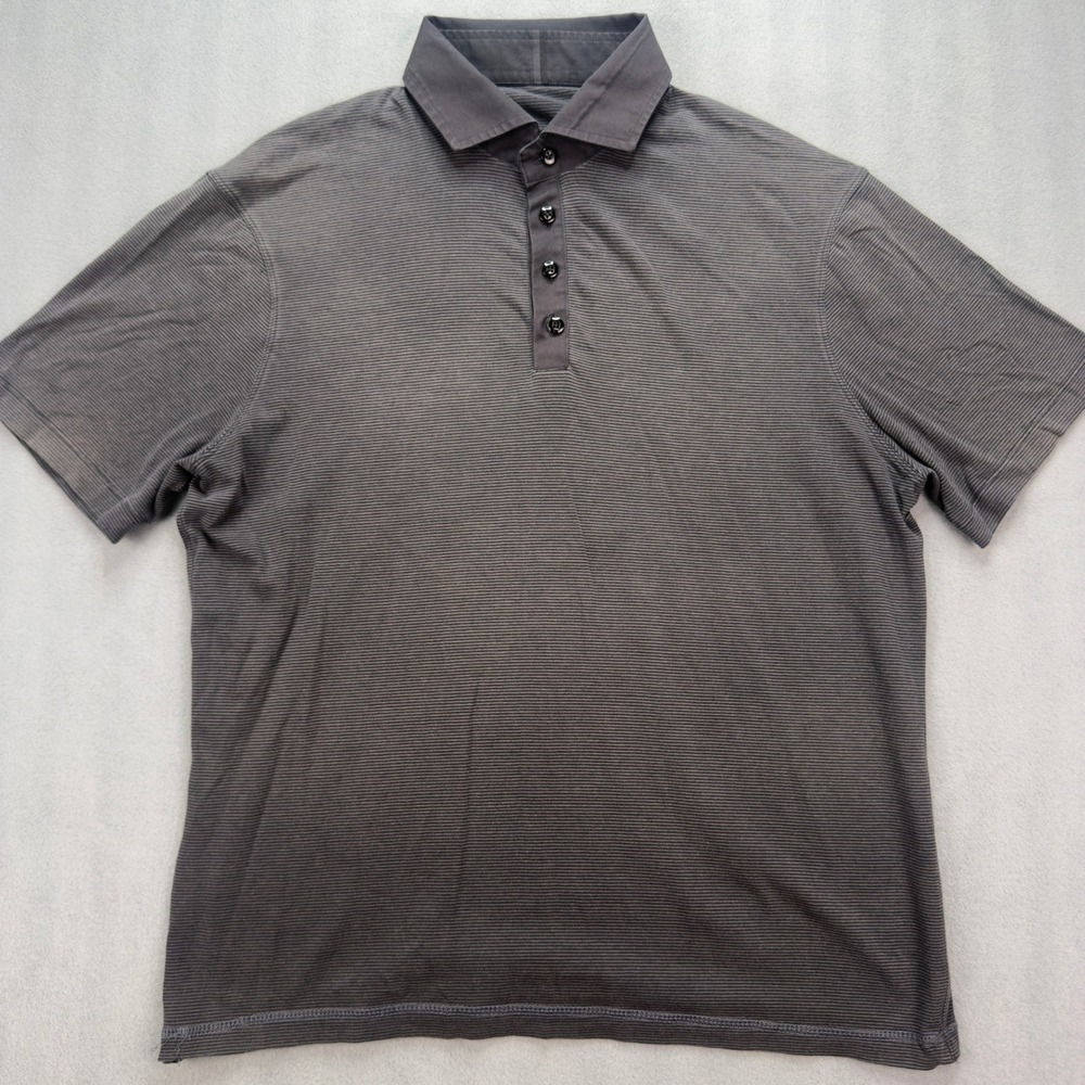 Lululemon Evolution Polo Size Medium Black Gray Striped Short Sleeve Polo